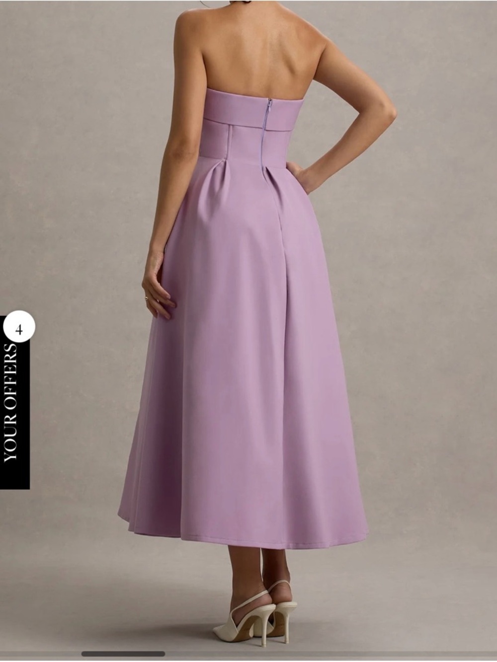 Strapless Lavender Midi Dress with Structured Bodice